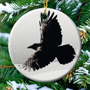 Wild Raven Spirit Animal Bird Flight Winter Snow Keramik Ornament
