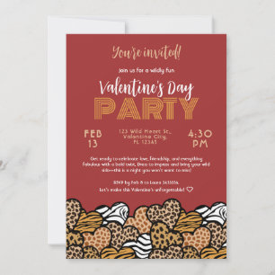 Wild Red Animal Print Heart Valentine's Day Party Einladung