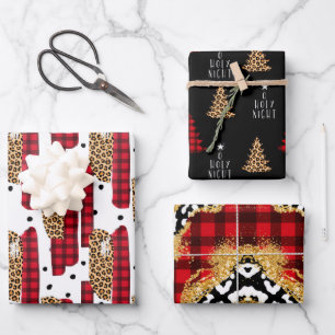 Wild Red Buffalo Kariert Leopard Weihnachten Geschenkpapier Set