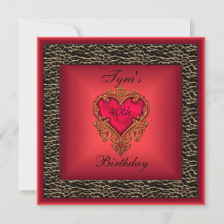 Wild Red Heart Jewel Gold Elegant 40. Geburtstag 2 Einladung