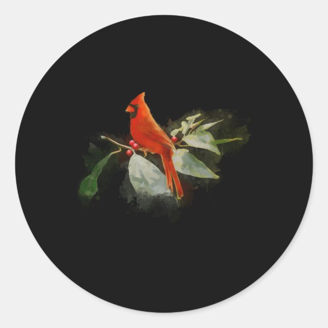 Wild Red Kardinal Bird Runder Aufkleber (Vorderseite)