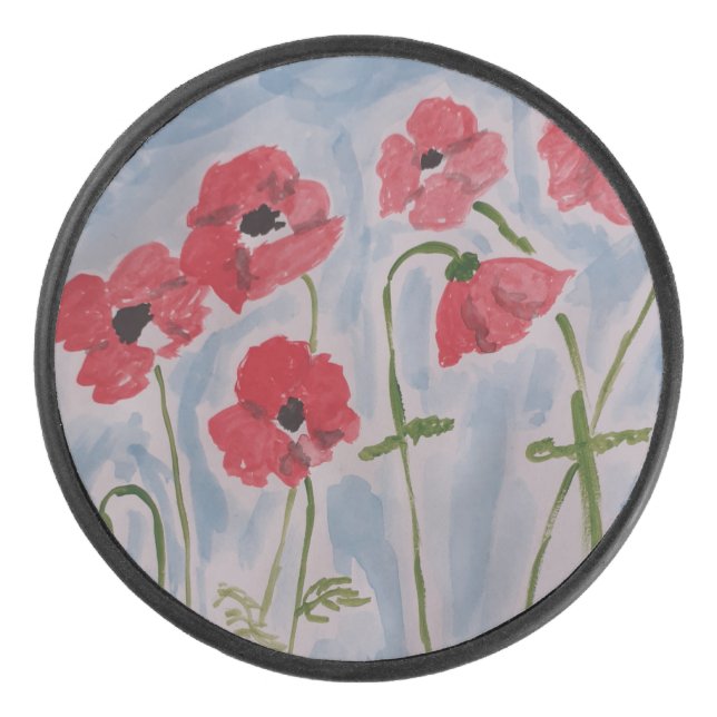 Wild Red Poppies Eishockey Puck (Vorderseite)