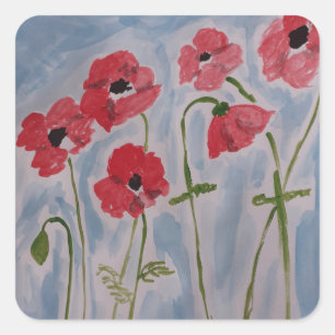 Wild Red Poppies Quadratischer Aufkleber