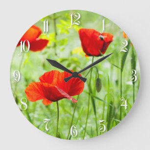 Wild red poppy flower große wanduhr