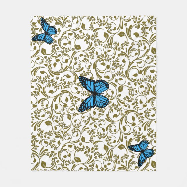 Wild Romantic Field Blue butterflies Fleecedecke (Vorderseite)