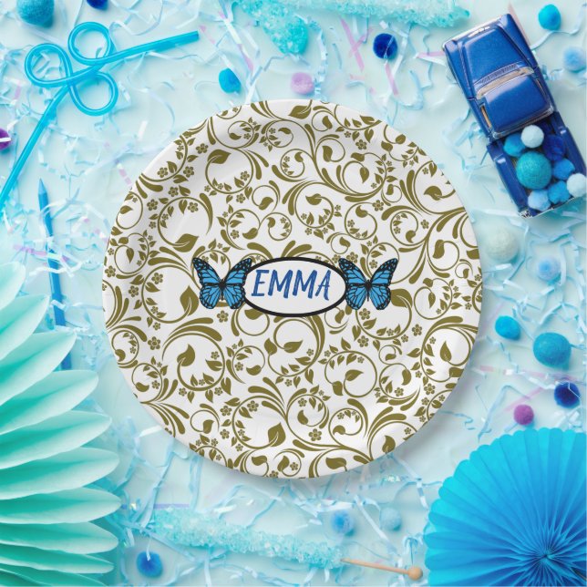 Wild Romantic Field Blue butterflies Pappteller (Party)