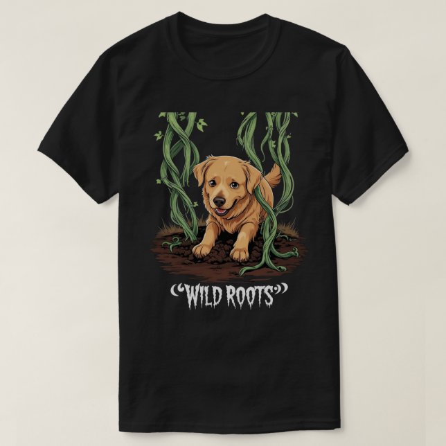Wild Roots – Spooky Golden Retriever Garden Design T-Shirt (Design vorne)