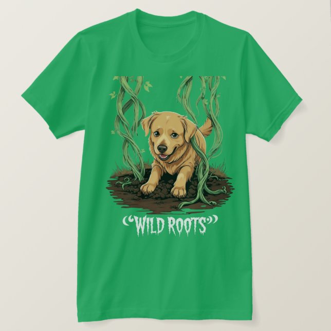 Wild Roots – Spooky Golden Retriever Garden Design T-Shirt (Design vorne)