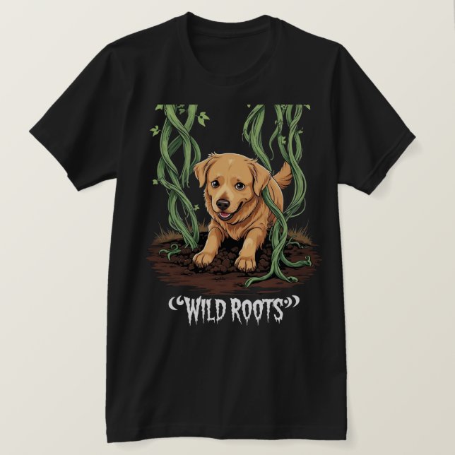 Wild Roots – Spooky Golden Retriever Garden Design T-Shirt (Design vorne)