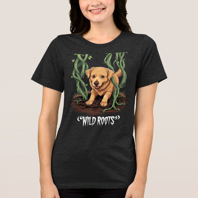 Wild Roots – Spooky Golden Retriever Garden Design Tri-Blend Shirt (Vorderseite)