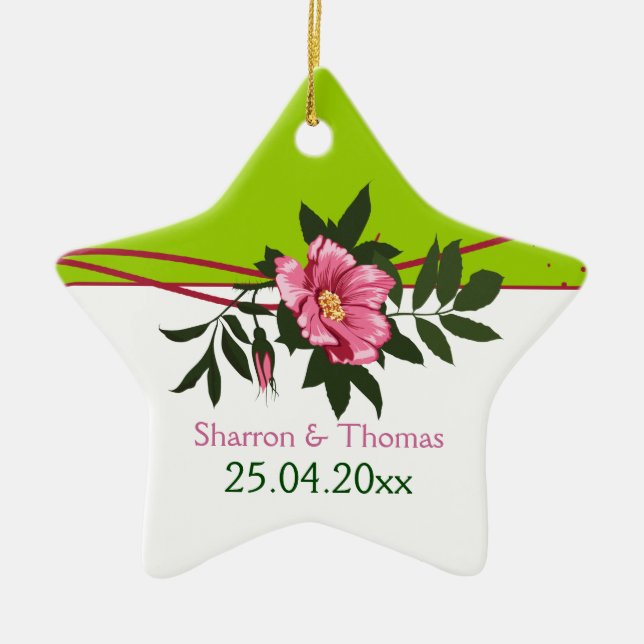 Wild-rosa-blühende Hochzeit Minze grüne Sake Keramikornament (Vorne)