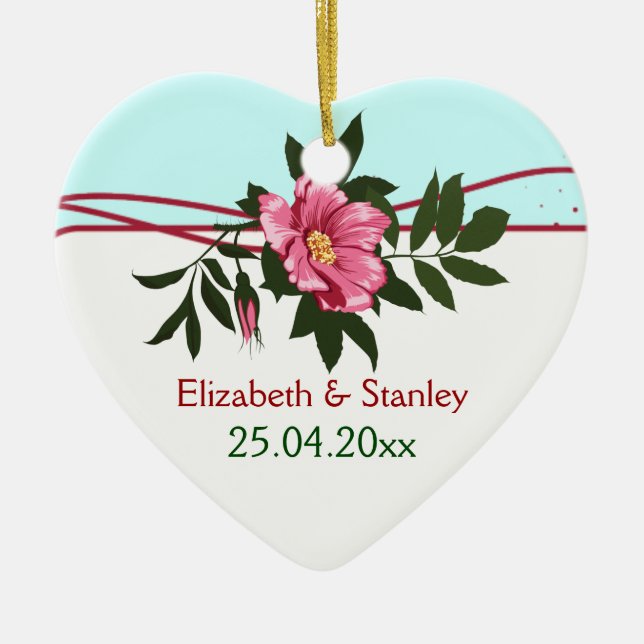 Wild-rosa-blühende Hochzeit Sake-Ornament Keramikornament (Vorne)