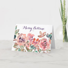 Wild rosa Blume & Berry Watercolor Beltane Feiertagskarte