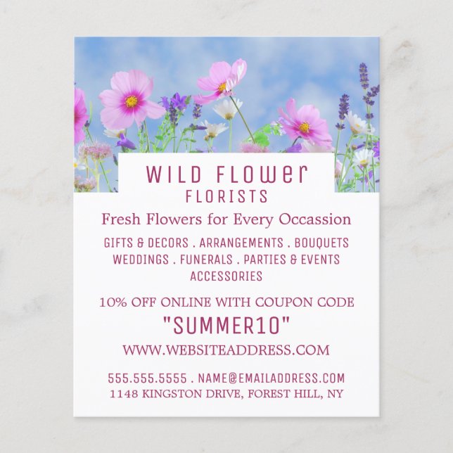 Wild rosa Floral, Floristrische Werbung Flyer (Vorne)