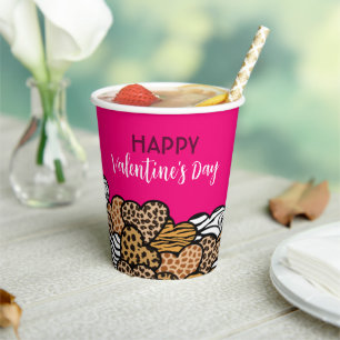 Wild-rosa-Tierdruckherz Valentinstag-Party Pappbecher