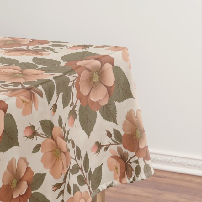Wild Rose Blooms In Earthy Shades Of Terracotta  Tischdecke (Beispiel)