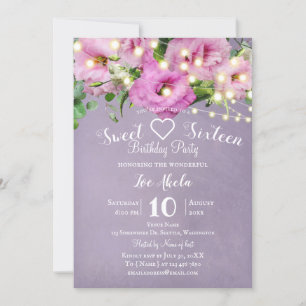 Wild Rose Garden   Lilac Sweet 16 Birthday Party Einladung