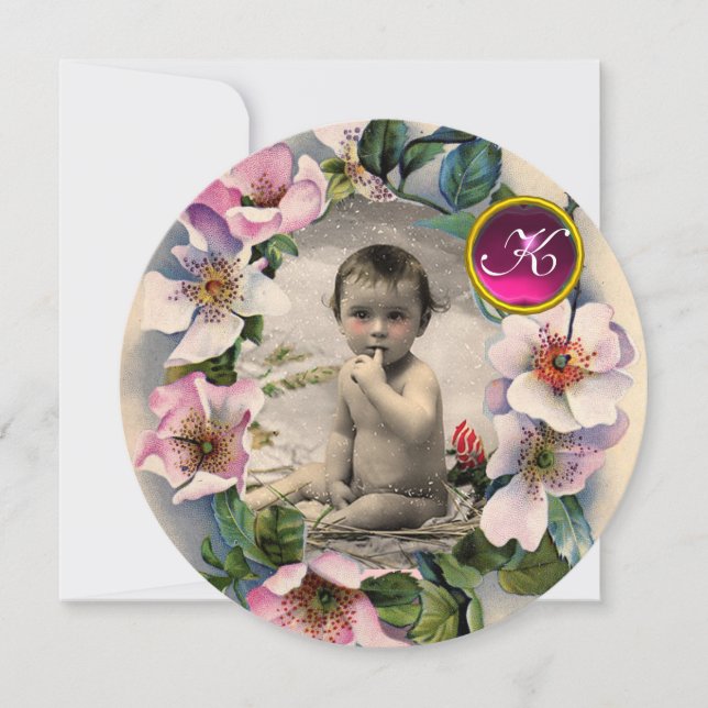 WILD-ROSE KROWN, STORK BABY SHOWER FOTOVORLAGE EINLADUNG (Vorderseite)