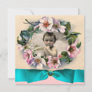 WILD-ROSE MIT BLUE RIBBON FOTOVORLAGE EINLADUNG