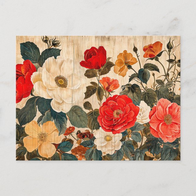 Wild Rose Mix on Weathered Wood Postkarte (Vorderseite)
