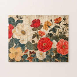 Wild Rose Mix on Weathered Wood Puzzle