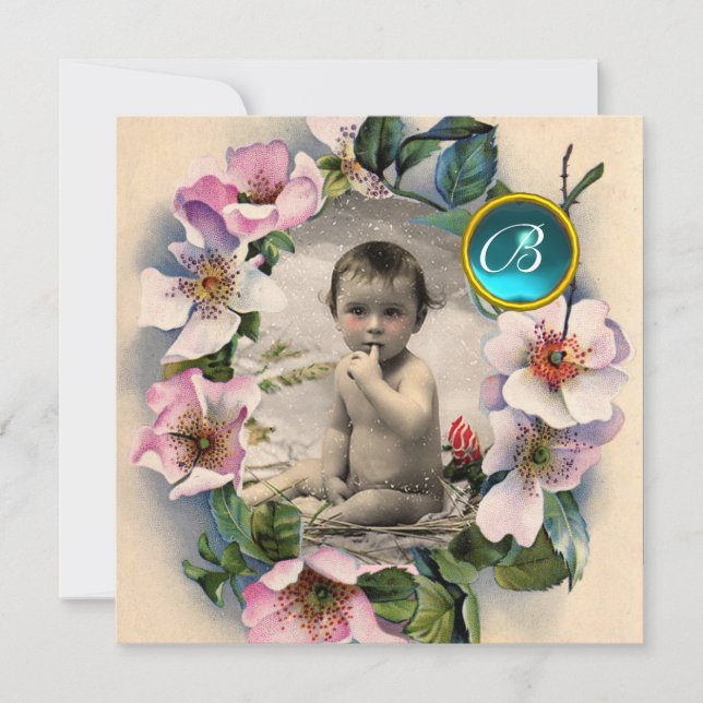 WILD-ROSE , STORK BOY BABY SHOWY FOTOVORLAGE EINLADUNG (Vorderseite)