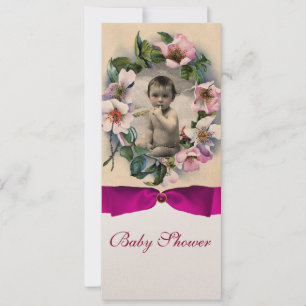 WILD ROSE UND PINK BOW BABY SHOWER FOTOVORLAGE EINLADUNG