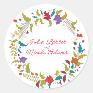 Wild Rose Woods Exotischer Blumengarten Hochzeit Runder Aufkleber