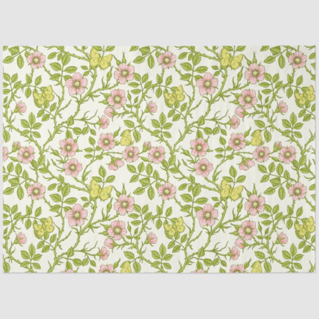 Wild roses and butterflies /pink/pale green/yellow seidenpapier (Vorderseite)