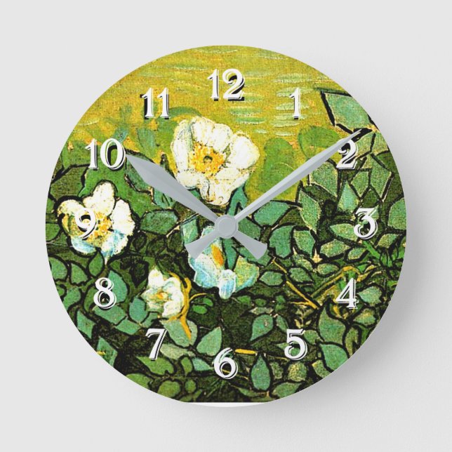 Wild Roses, popular painting by Vincent van Gogh Runde Wanduhr (Vorderseite)