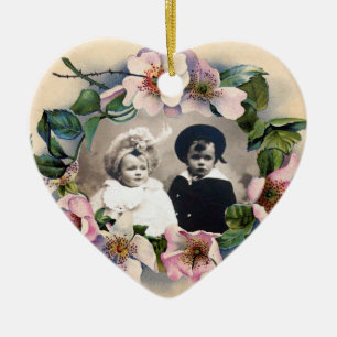 WILD ROSES WITH GEM STONE MONOGRAM PHOTO TEMPLATE KERAMIK ORNAMENT