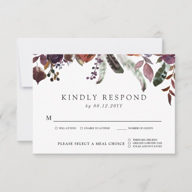 Wild Royal Bloom Wedding RSVP | Wahl des Essens (Vorderseite)