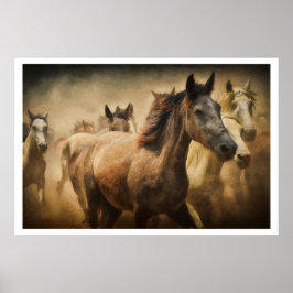 Wild Running Horses: Western Rustic Wildlife Art Poster