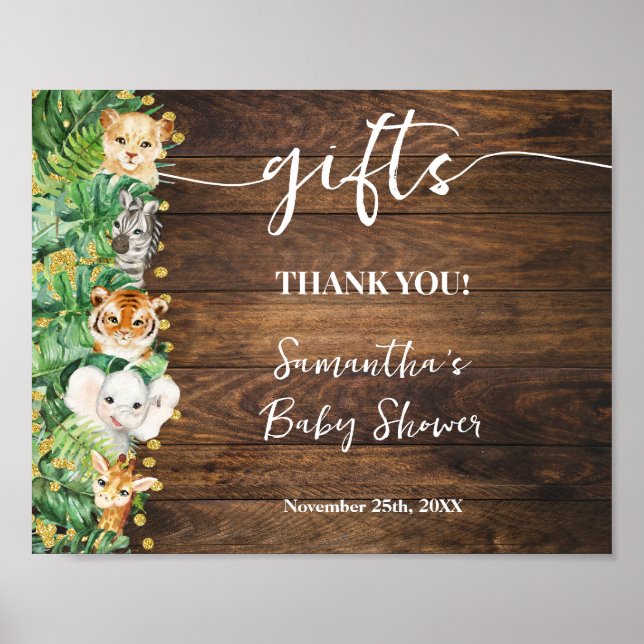 Wild Rustic Safari Geschenke Baby Dusche Zeichen Poster (Vorne)