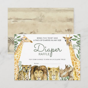 Wild Safari Animals Baby Duwer Diaper Raffle Einladung