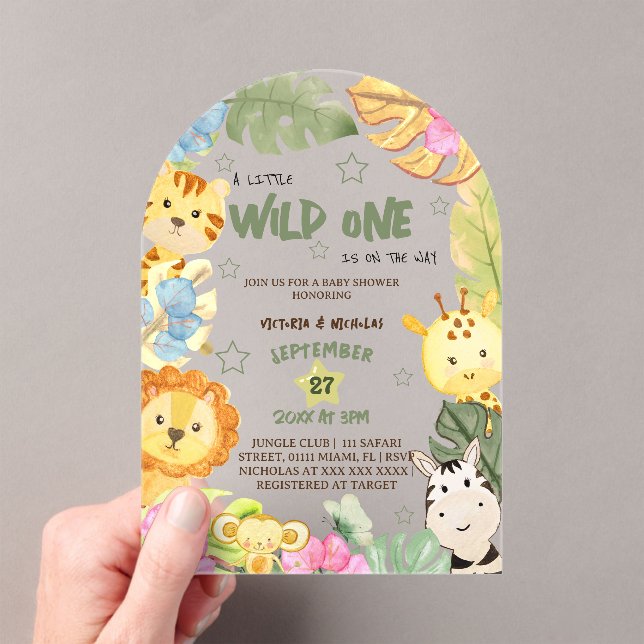 Wild Safari Animals Baby Shower Acryleinladungen (Insitu (Handheld))