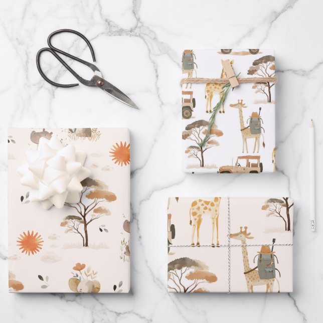 Wild Safari Animals Baby Shower Geschenkpapier Set (Vorderseite)