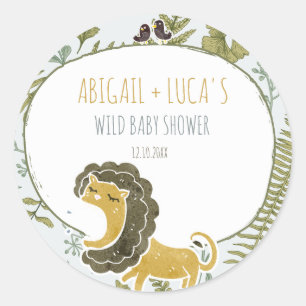 Wild Safari Animals Botanical Baby Shower Books Runder Aufkleber
