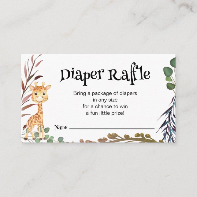 Wild Safari Animals Diaper Raffle Card Begleitkarte (Vorderseite)