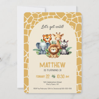 Wild Safari Animals Jungle Birthday Party Einladung