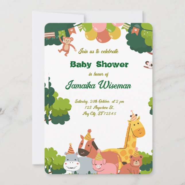 Wild Safari Baby Shower Card - Jungle Animals Einladung (Vorderseite)