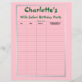Wild Safari Birthday Party Guest List