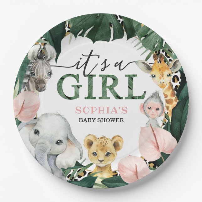 Wild Safari Es ist ein Girl Baby Shower Paper Tell Pappteller (Vorderseite)