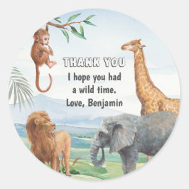 Wild Safari Jungle Party Tiere Vielen Dank Runder Aufkleber