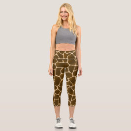 Wild Safari Natural Giraffe Print Capri Leggings