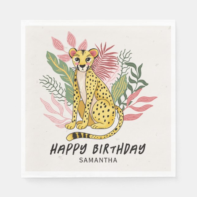 Wild Safari Pink Cheetah Kids Birthday Party Serviette (Vorderseite)