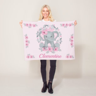 Wild Safari Pink Floral Baby Elephant Baby Kinderz Fleecedecke