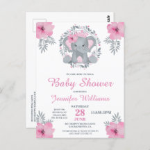 Wild Safari Pink Floral Elephant Baby Shower Invit