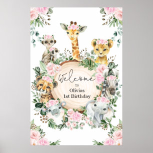 Wild Safari Tiere Blumengrün Geburtstag Baby Poster