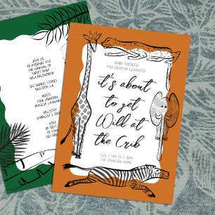 Wild Safari Tiere Frame Terracotta Kinderdusche Einladung